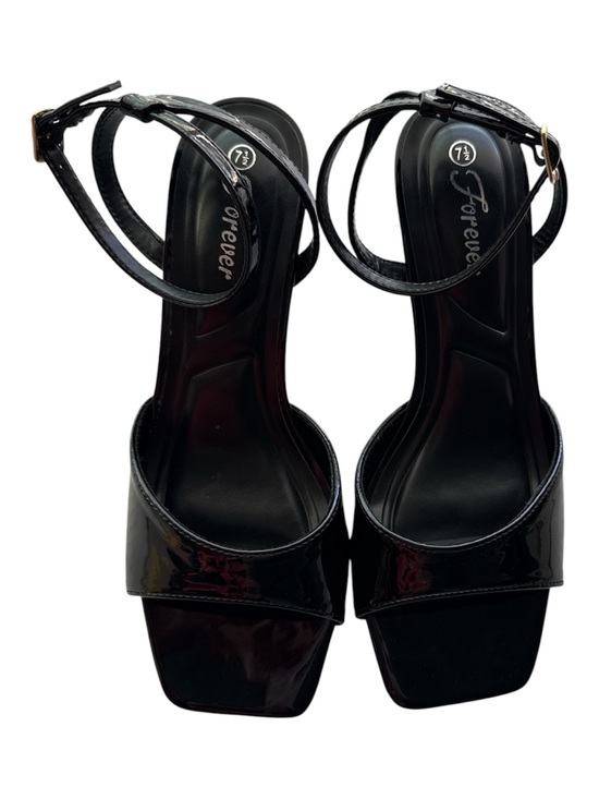 Shoes - Forever Black Square-Toe Ankle Strap Heels
